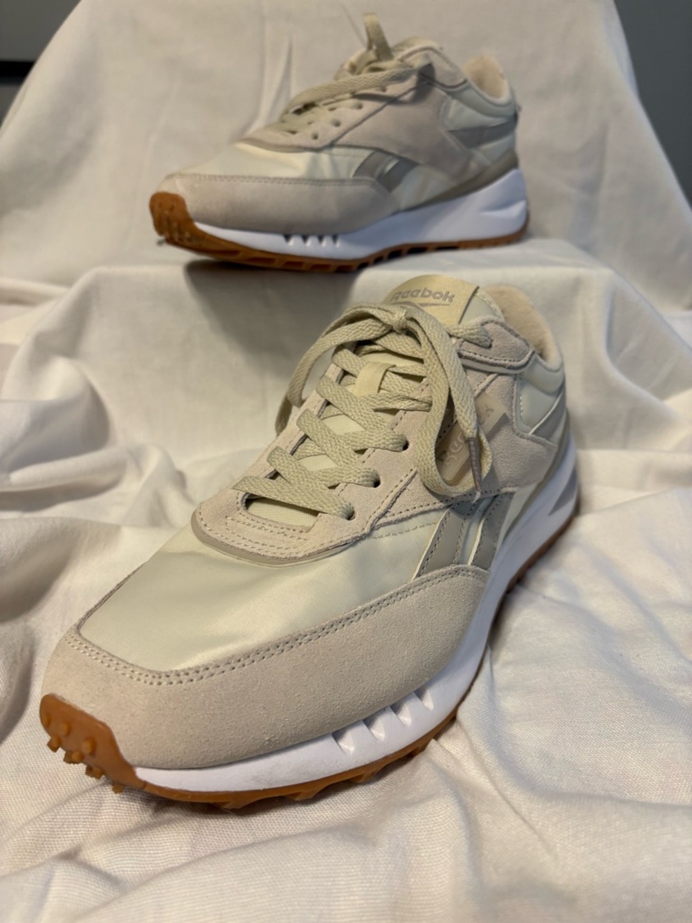 Reebok Beige Suede & Nylon Runner with Gum Sole